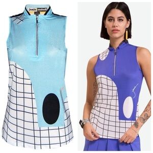 JAMIE SADOCK - Women's Grid Print Sleeveless GOLF polo. Size: Small